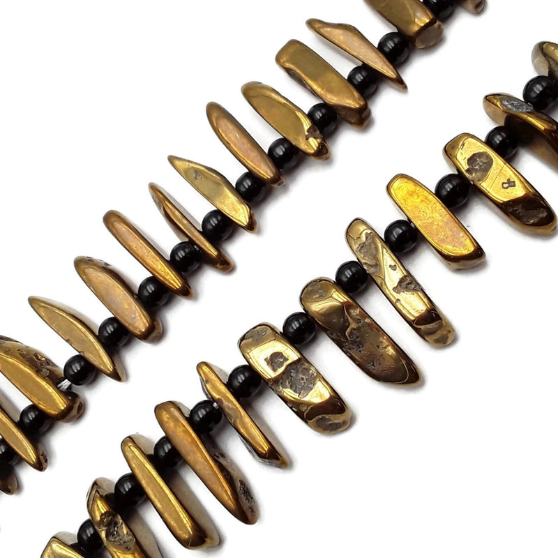 Black Gold Plated Agate Irregular Slab Slice Stick Points Beads 25-30mm 15.5" Strand