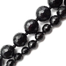 Black Onyx Graduated Faceted Round Beads 6-14mm 8-18mm 14x24mm 15.5" Strand