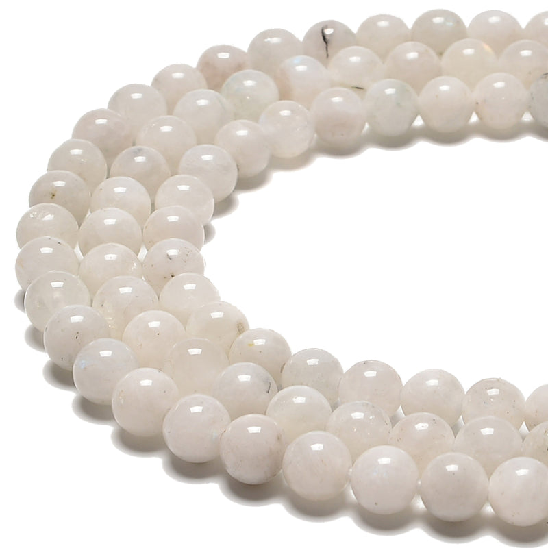 2.0mm Large Hole Natural Rainbow White Moonstone Smooth Round Beads Size 6-12mm 15.5'' Strand