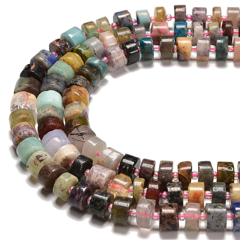 Mixed Natural Gemstone Rondelle Wheel Disc Beads Size 9-11mm 15.5'' Strand