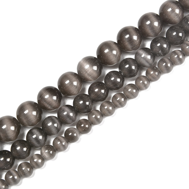 Dark Gray Cat's Eye Smooth Round Beads Size 6mm 8mm 10mm 15.5'' Strand