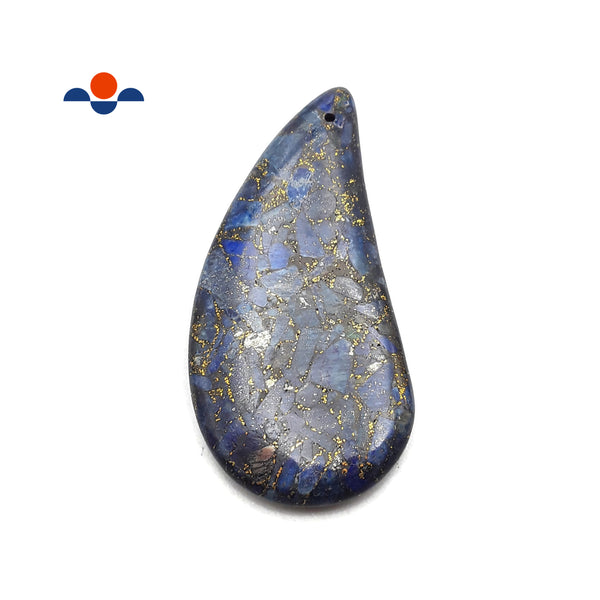 Lapis With Gold Matrix Pendant Curved Drop Shape Size 38x75mm Sold By Piece