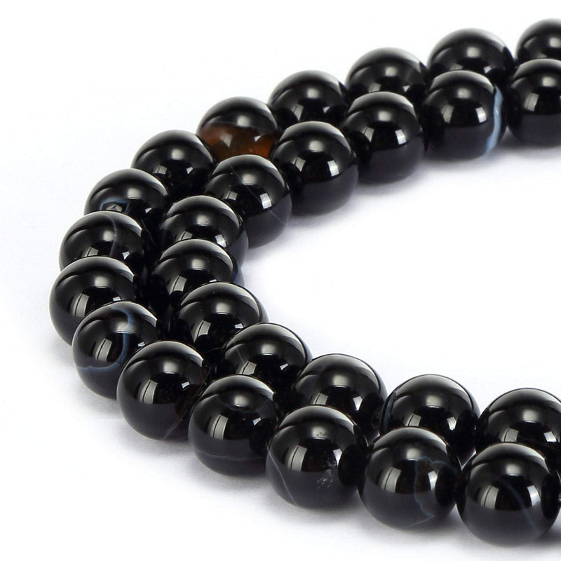 black Striped agate smooth round beads 