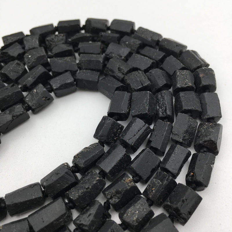 natural black tourmaline rough faceted tube beads 