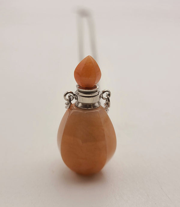 Orange Aventurine Hexahedron Shape Perfume Bottle Necklace & Silver Chain17x34mm