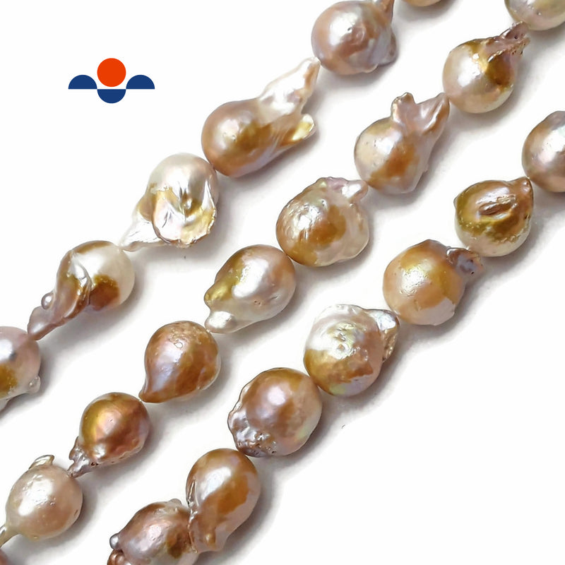 Natural Champagne Fresh Water Pearl Baroque Beads Approx 15x25mm 15.5" Strand
