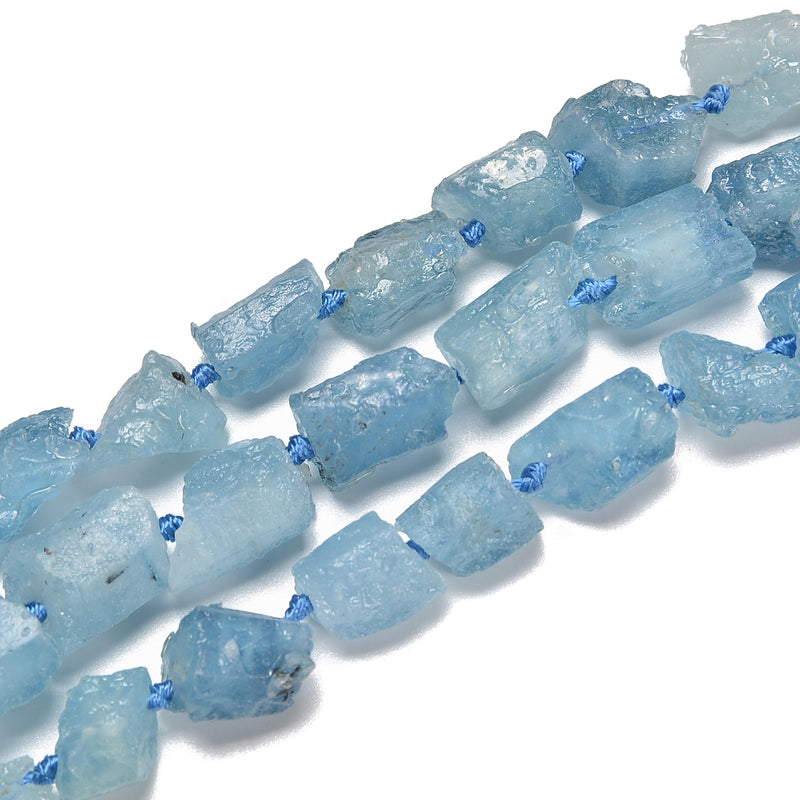 Aquamarine Rough Nugget Chunks Side Drill Beads Size 8-10mm - 15-18mm 15.5'' Str