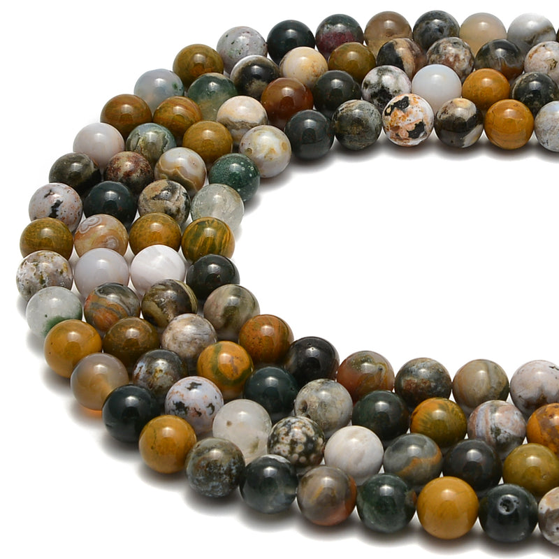 Natural Ocean Jasper Smooth Round Beads Size 4mm 6mm 8mm 10mm 12mm 15.5" Strand