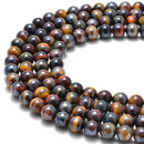 Coated Multi Tiger's Eye Smooth Round Beads 4mm 6mm 8mm 10mm 12mm 14mm 15.5" Strand