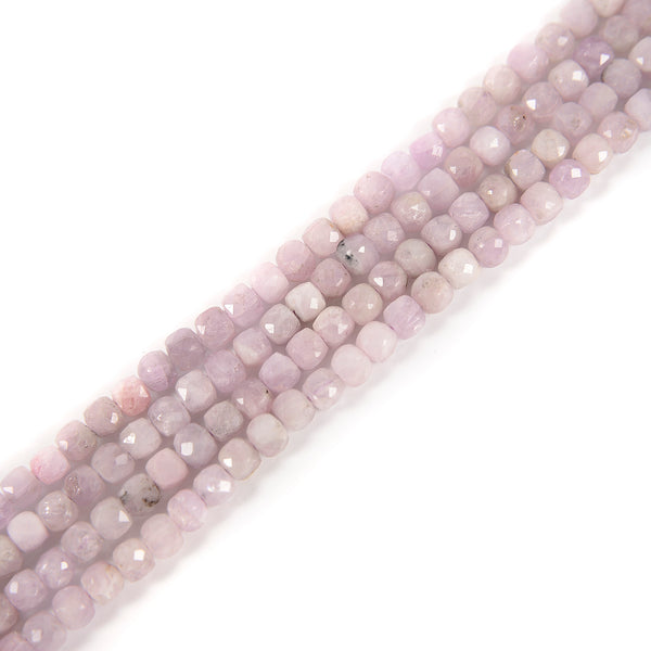 Natural Kunzite Faceted Cube Beads Size 4mm 15.5'' Strand