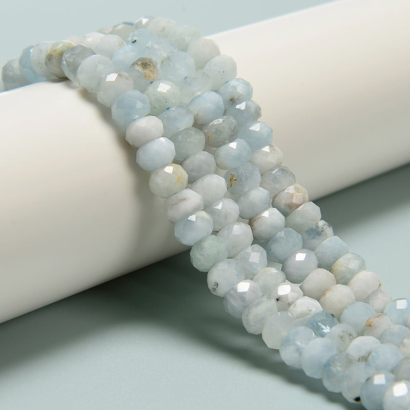 Natural Aquamarine Faceted Rondelle Beads 7-8mm 15.5" Strand