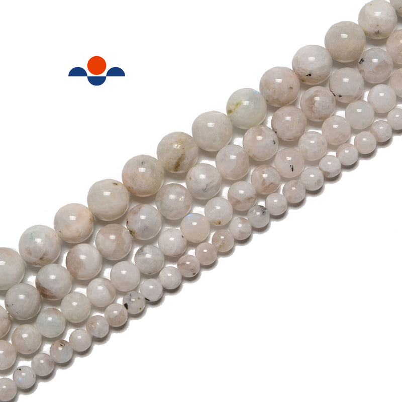 White Gray Moonstone Smooth Round Beads Size 6mm 8mm 10mm 12mm 15.5'' Strand