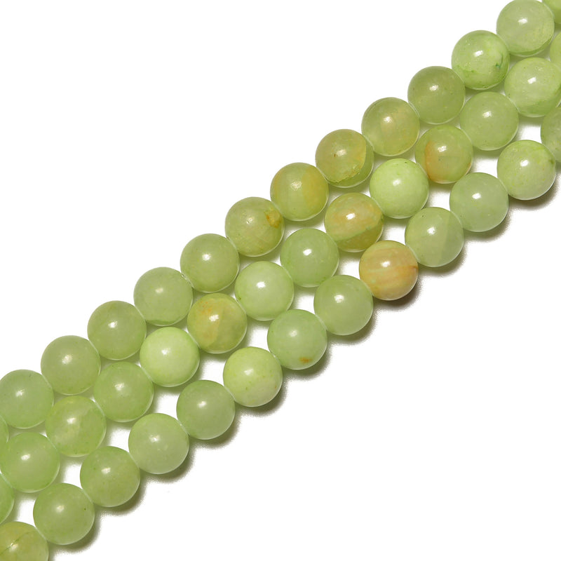 2.0mm Large Hole Green Flower Jade Smooth Round Beads Size 8mm 10mm 15.5'' Strand