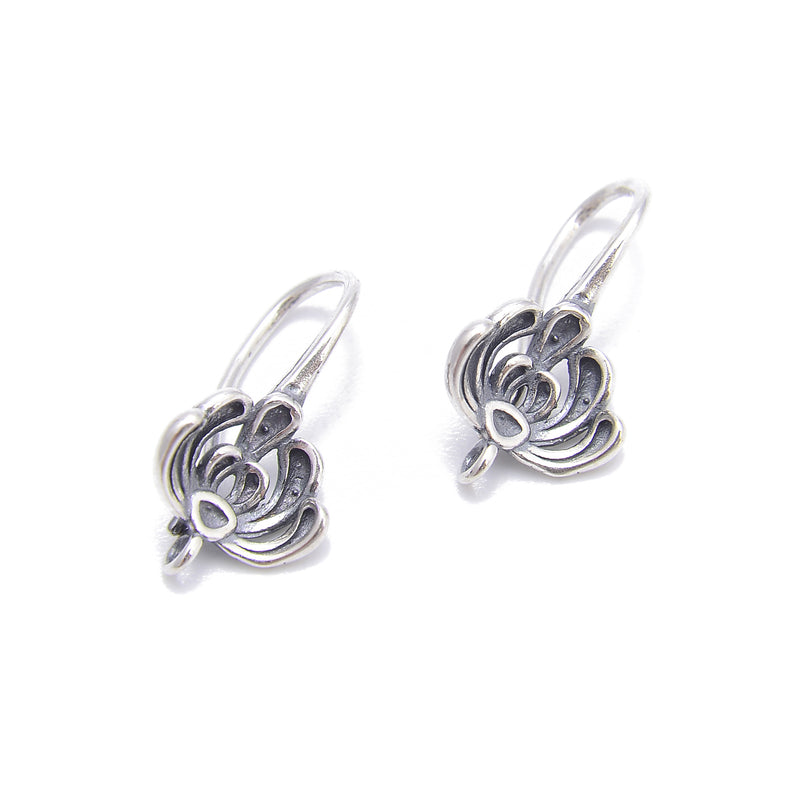 925 Sterling Silver Anti-Silver Chrysanthemum Earring Hook 10x19mm 4Pcs Per Bag