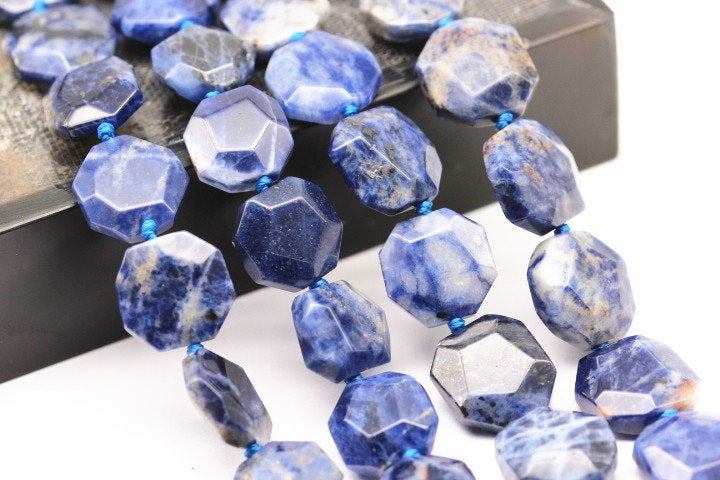 natural sodalite faceted flat hexagonal beads