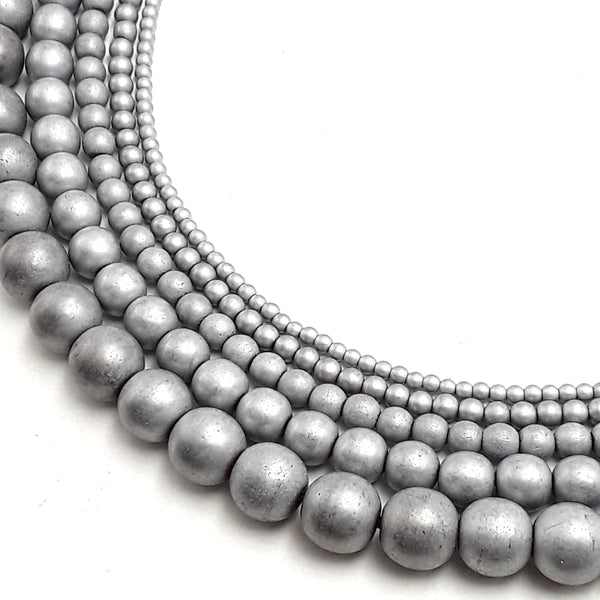 silver hematite matte round beads