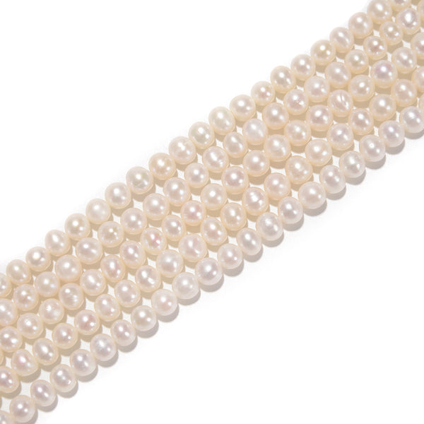 Fresh Water Pearl White Potato Round Beads Size 6-7mm 14'' Strand