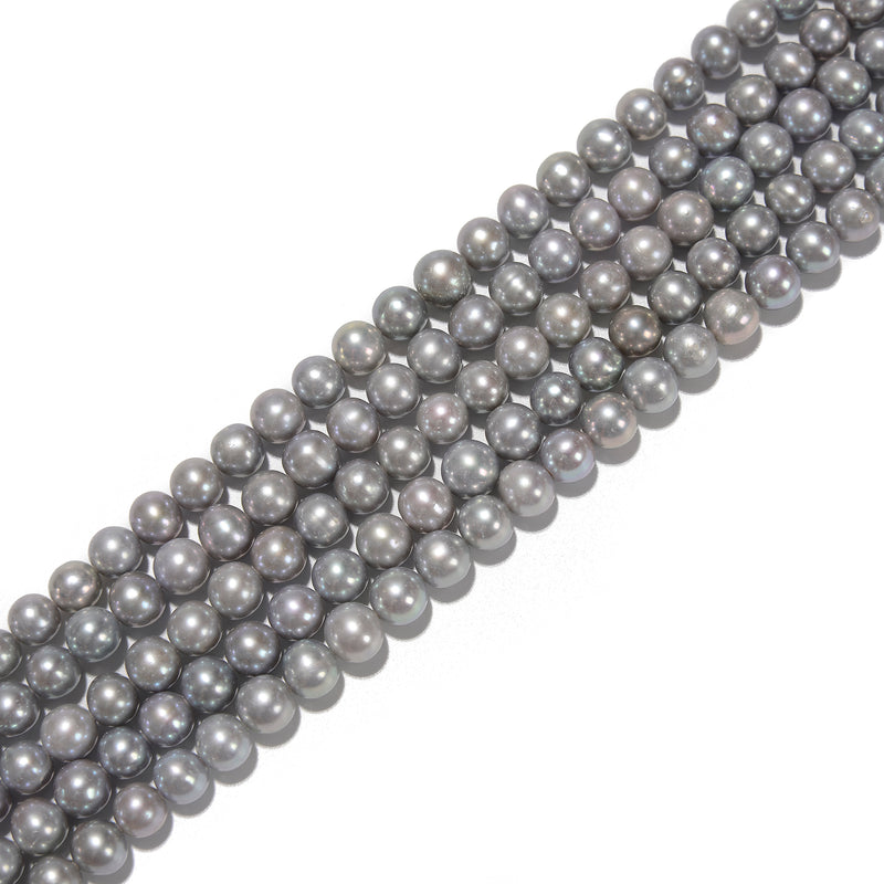 Gray Fresh Water Pearl Potato Round Beads Size 7-8mm 15.5'' Strand