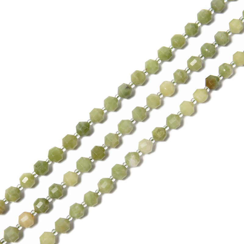 Natural Green Jade Prism Cut Double Point Beads Size 7x8mm 9x10mm 15.5'' Strand