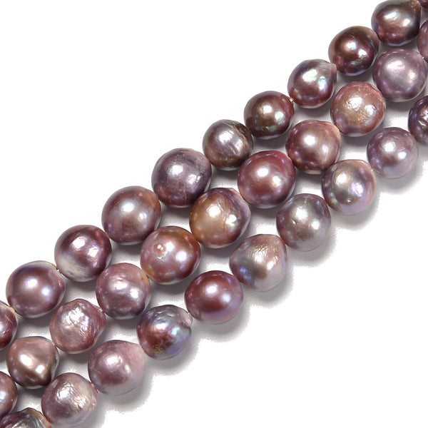 Purple Fresh Water Pearl Baroque Round Beads Size 10-13mm 15.5'' Strand