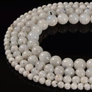 White Moonstone With Black Specks Smooth Round Beads Size 4mm -12mm 15.5''Strand