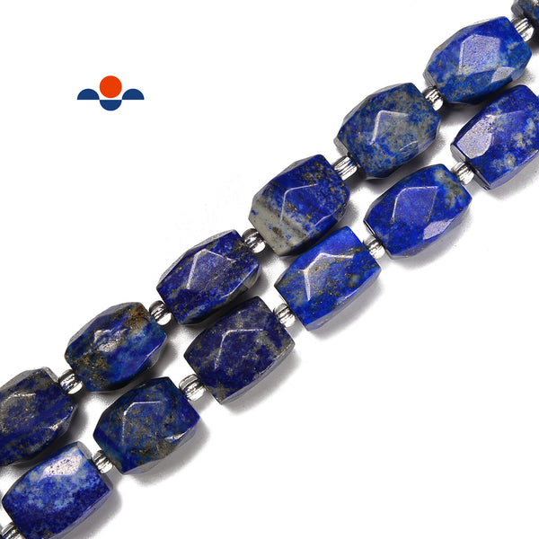 Natural Lapis Lazuli Faceted Rectangle Cylinder Drum Barrel 12x16mm 15.5'' Str