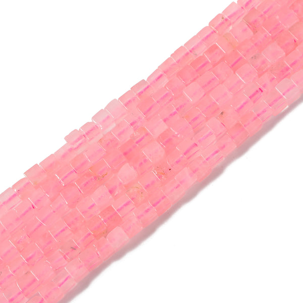 Rose Quartz Smooth Cube Beads Size 4mm 15.5'' Strand