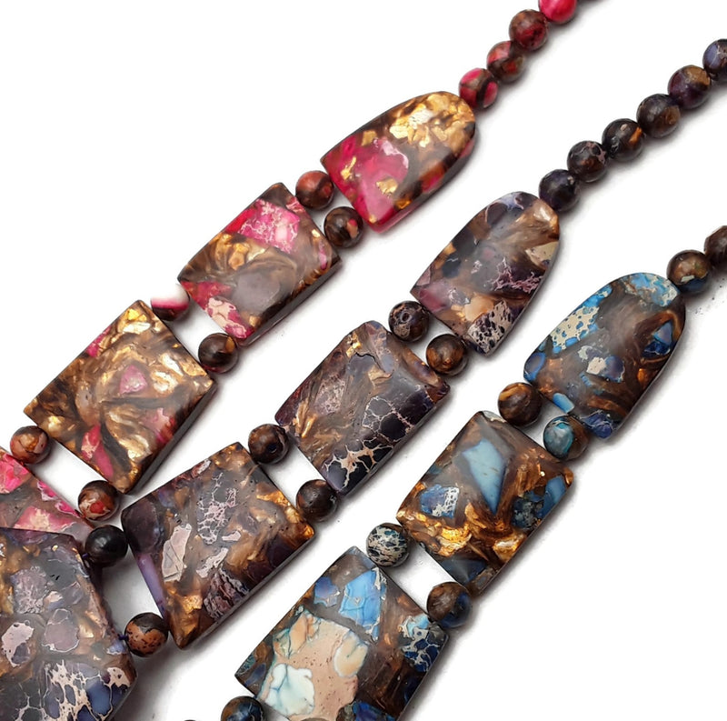 Bronzite Blue/Pink/Purple Impression Jasper Diamond Pendant Necklace 19" Inch