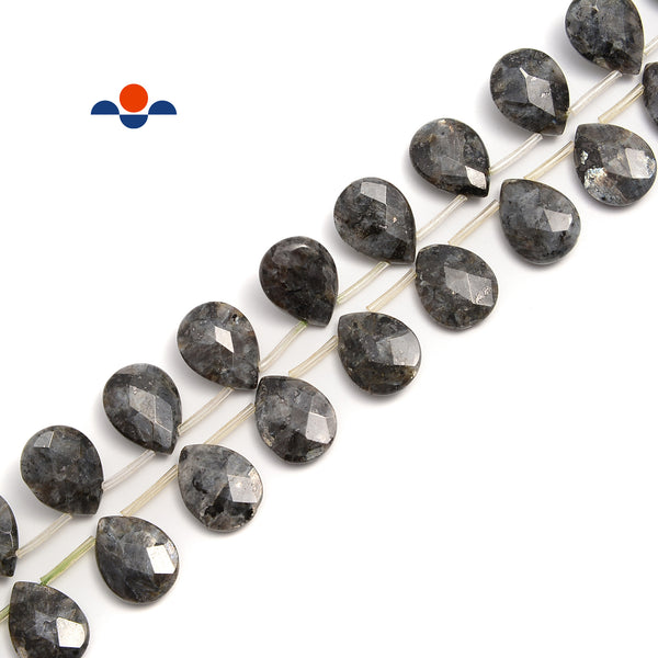 Natural Larvikite Labradorite Faceted Teardrop Beads Size 15x20mm 15.5'' Strand