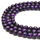 Purple Tiger's Eye Smooth Round Beads Size 6mm 8mm 10mm 15.5" Strand