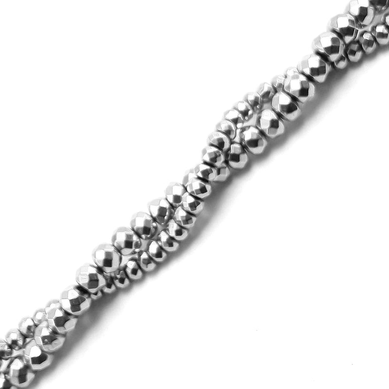 silver plated hematite faceted smooth rondelle beads 