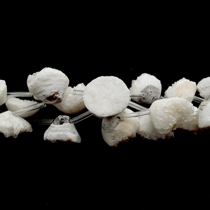 White Druzy Snow Quartz Cone Flower Drop Geode Beads 16-20mm 7pcs