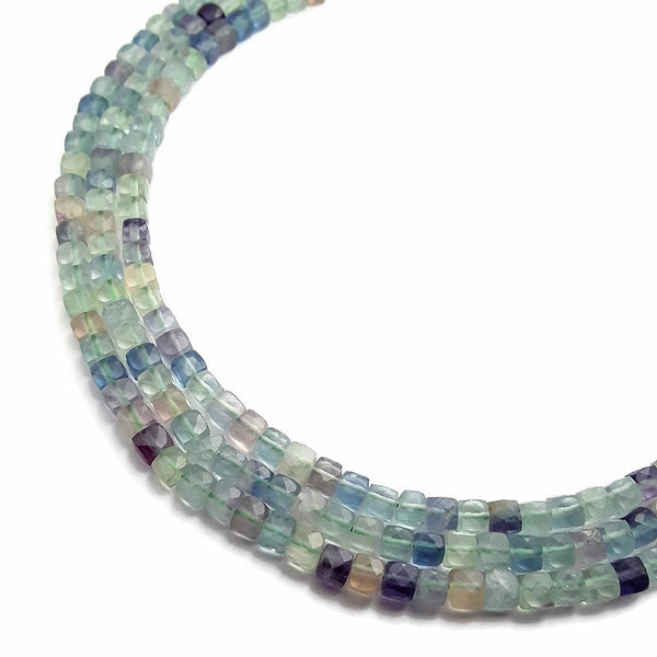 natural fluorite faceted square cube dice beads