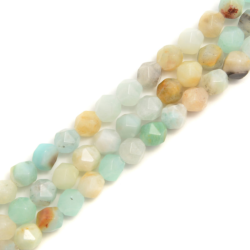 2.0mm Large Hole Amazonite Faceted Star Cut Beads Size 8mm 8'' Strand