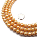 Fresh Water Pearl Akoya Pearl Golden Round Beads 8-9mm 17.5" Strand