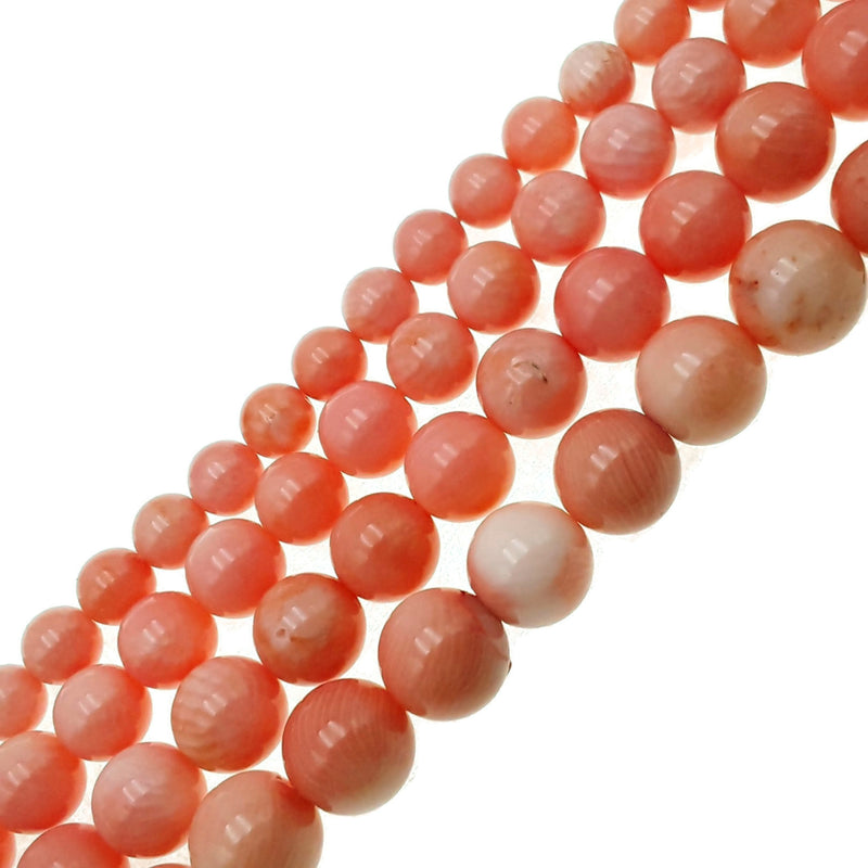 pink bamboo coral smooth round beads
