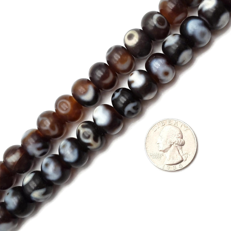 Dark & Light Brown Antique Tibetan Dzi Agate Rondelle Beads 12x15mm 15.5" Strand