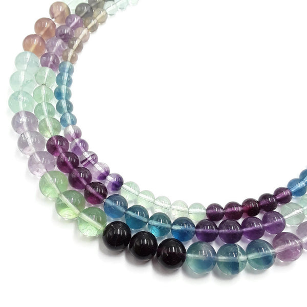 multi color fluorite smooth round beads