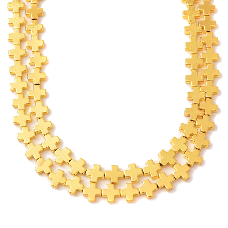 Titanium Gold Hematite Cross Beads Size 6mm 8mm 10mm 15.5'' Strand
