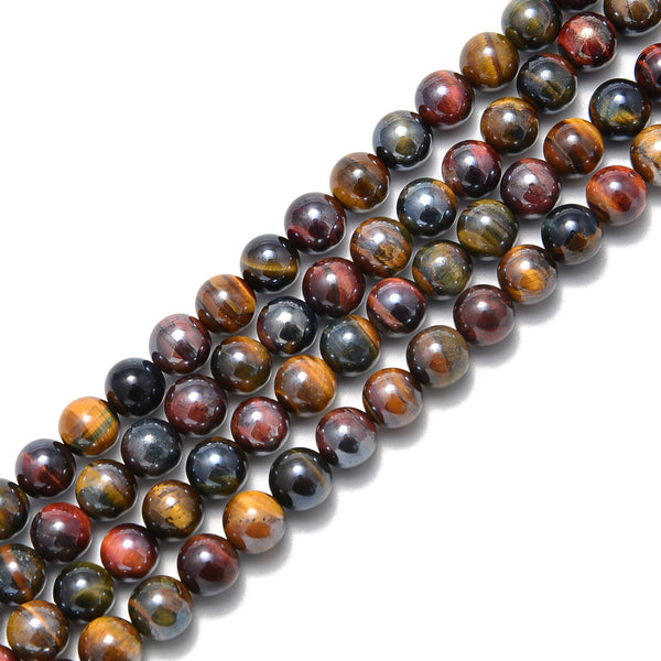 Coated Multi Tiger's Eye Smooth Round Beads 4mm 6mm 8mm 10mm 12mm 14mm 15.5" Strand