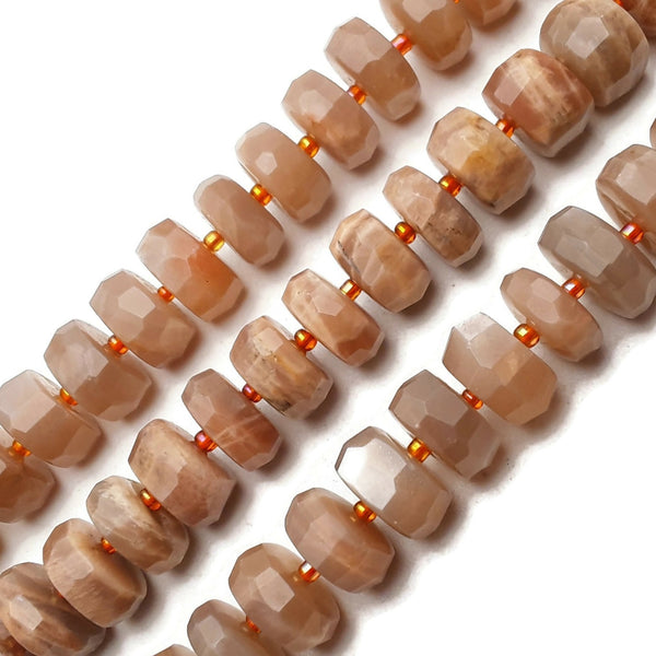 Peach Moonstone Irregular Faceted Rondelle Wheel Beads Approx 8x16mm 15.5"Strand