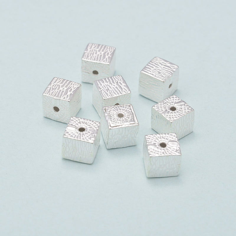 925 Sterling Silver Cube Beads Size 7.4mm 2pcs per Bag