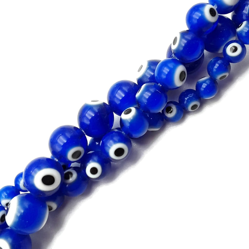 Blue Evil Eye Glass Smooth Round Beads Size 6mm 8mm 15.5" Strand
