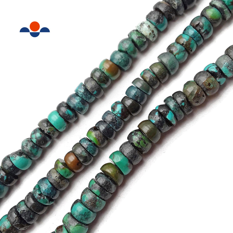 Natural Dark Turquoise Smooth Rondelle Beads Size Approx 4x8mm 15.5" Strand