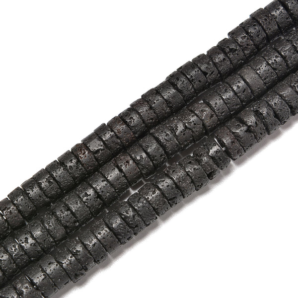 Black Lava Rock Heishi Disc Beads Size 3x6mm 3x8mm 15.5" Strand