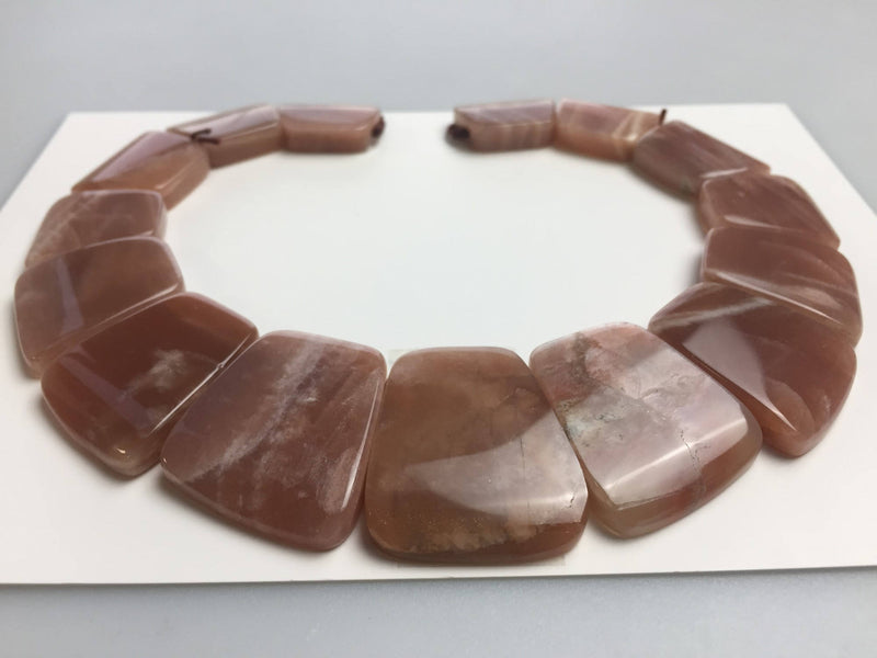 natural peach moonstone graduated trapezoid slab slice beads