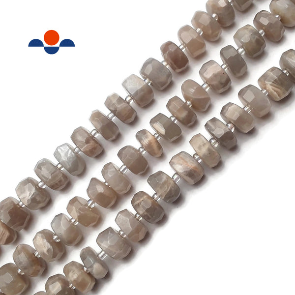 Gray Moonstone Faceted Irregular Rondelle Wheel Beads Approx 8x12mm 15.5" Strand