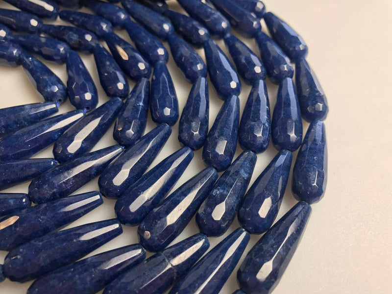sapphire blue quartz faceted teardrop beads