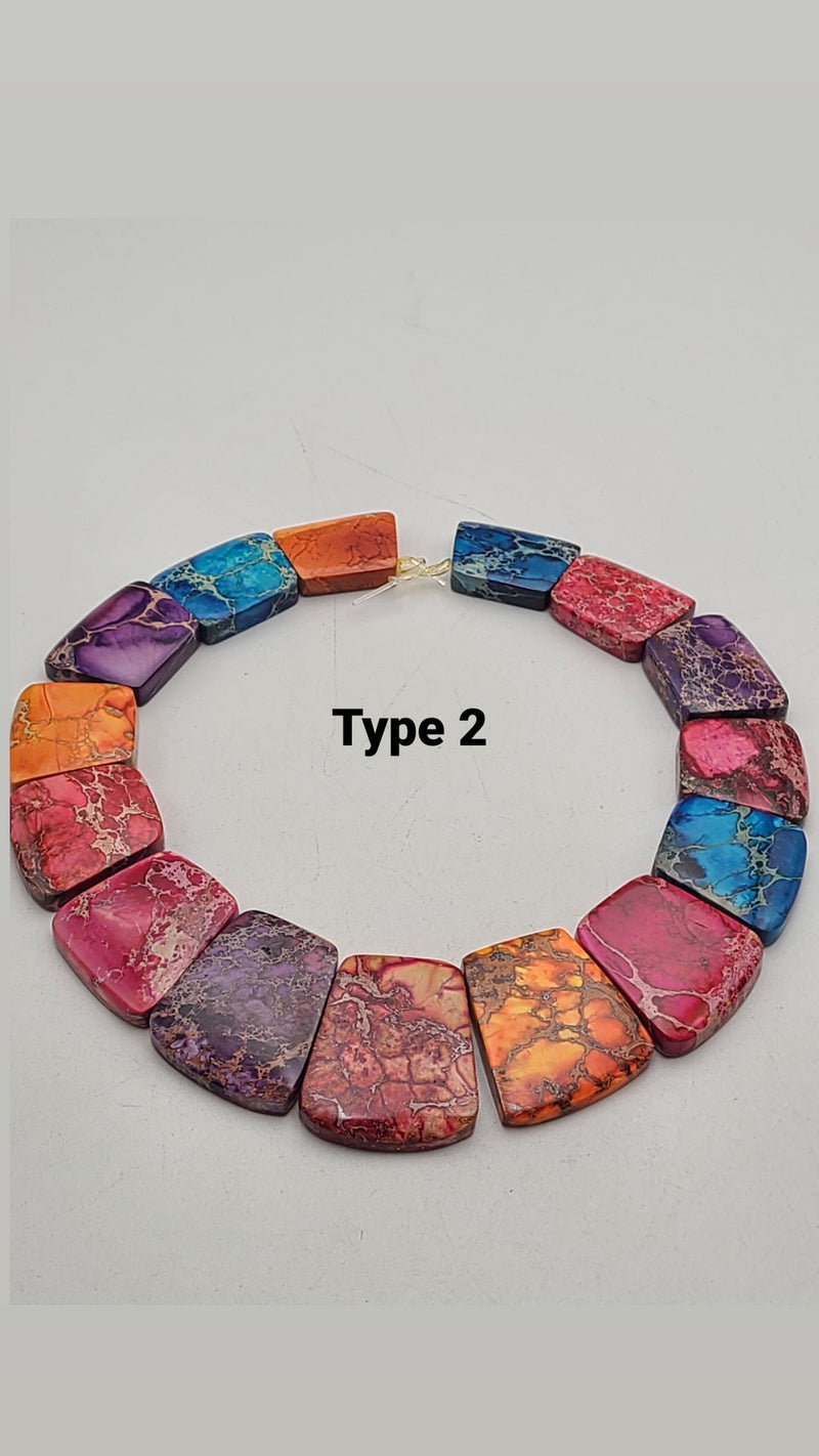 Multi Color Impression Jasper Graduated Trapezoid Slab Beads