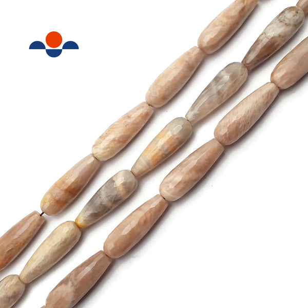 Natural Peach Moonstone Faceted Teardrop Beads 10x30mm 15.5" Strand